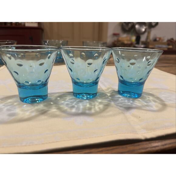 10 Pc 1950s Hazel Atlas Capri Dots Azure Blue Whisky Glasses Cups Saucers Custar - Picture 8 of 15